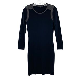 Rag & Bone Black Wool Sweater Bodycon Midi Dress Leather Trim